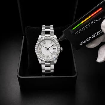 Silver Roman Dial Watch for Men with Diamond Style Moissanite Bezel image 3