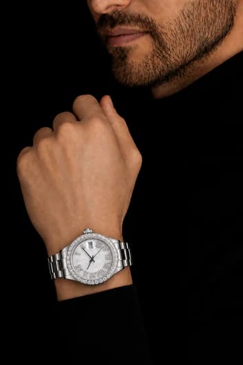 Silver Roman Dial Watch for Men with Diamond Style Moissanite Bezel image 4