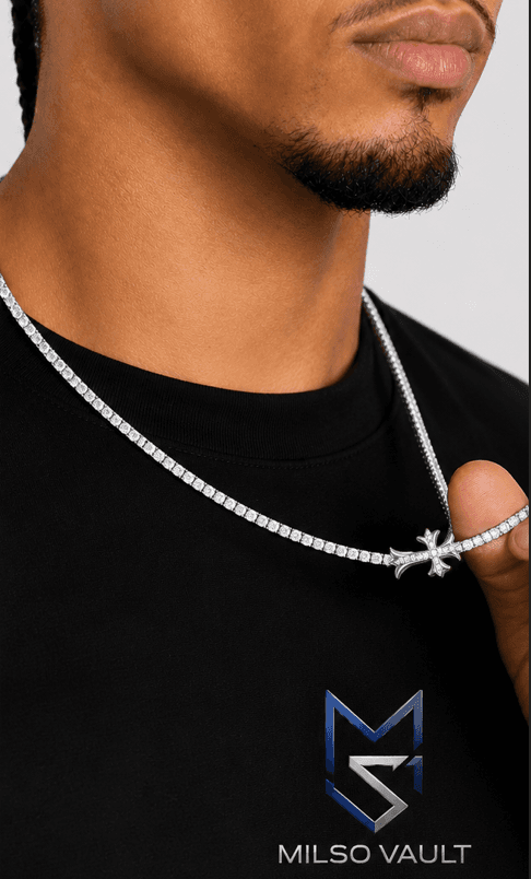 Men’s Vintage Cross Iced Out Tennis Chain image 4