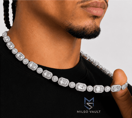Men’s 14K Gold Halo Cluster Tennis Chain 12MM image 3