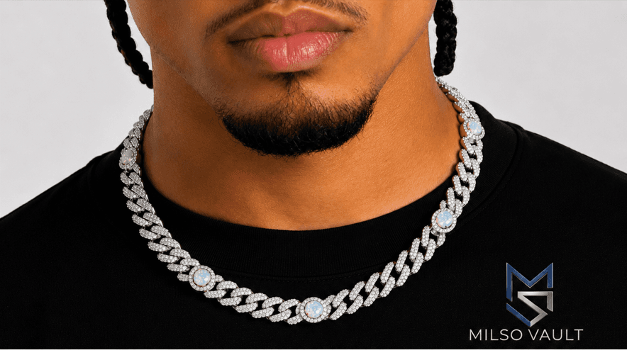 Men Iced out Opal Cuban Chain image 4