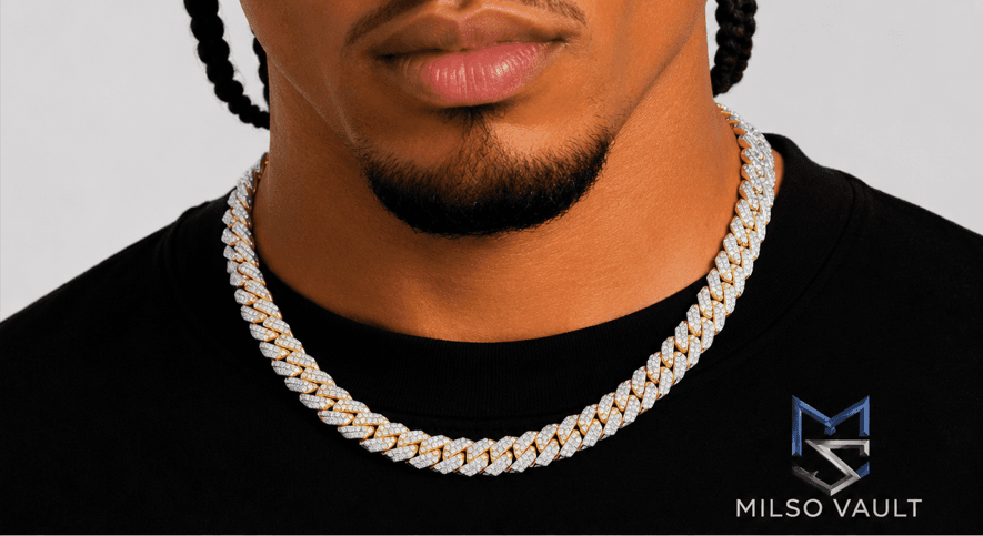 Iced Out Men’s 10mm Split Two-Tone Moissanite Cuban Link Chain image 2