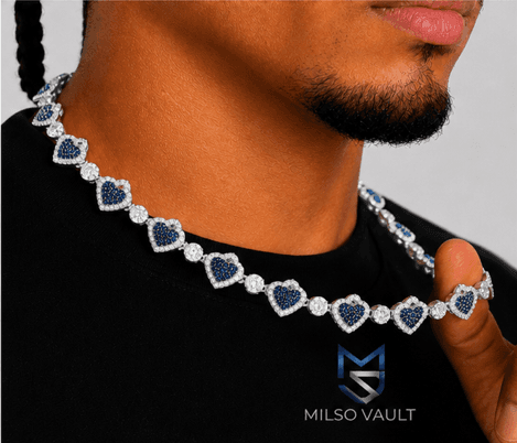 Iced Blue Heart Necklace with VVS Shine image 2