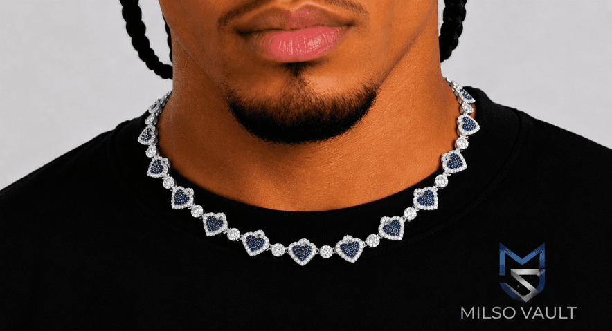 Iced Blue Heart Necklace with VVS Shine image 4
