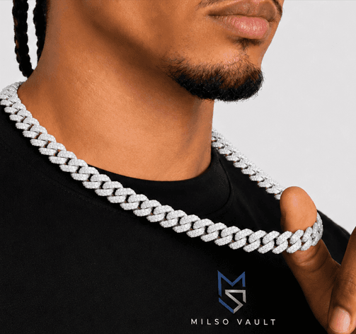 12MM Solid Gold Iced Diamond Cuban Link Chain image 6