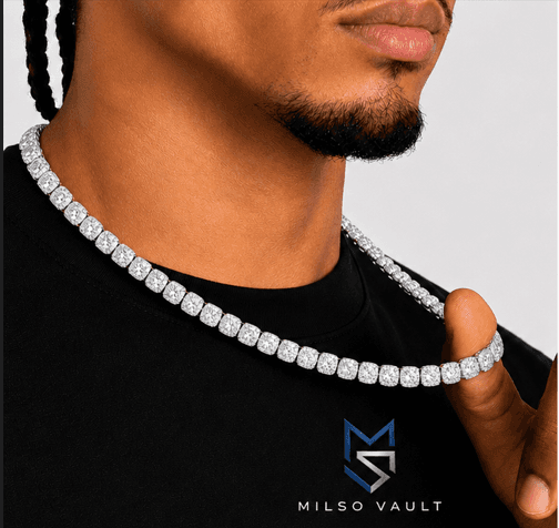 10MM Moissanite Cluster Tennis Chain – 14K Gold Finish image 4
